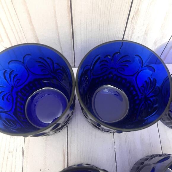 Rare Baroque Revival Cobalt Blue Pressed Old Fashioned Glasses MCM Portuguese 5 - Picture 6 of 10